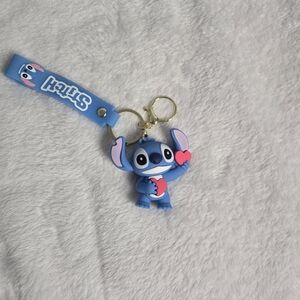 Blue Stitch Keychain with Pink Accents